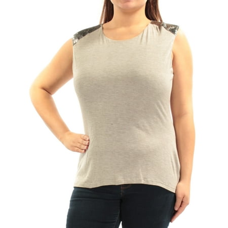 Ralph Lauren Mock Neck - Ralph Lauren Womens Gray Beaded Sleeveless Jewel Neck Top Size: XL