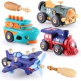 thumbnail image 1 of Juego de vehículos de juguete para desmontar, juego de ensamblaje para niños con destornillador, automóvil electrónico antiguo, barco, avión, tren, vástago preescolar, regalo d, 1 of 5
