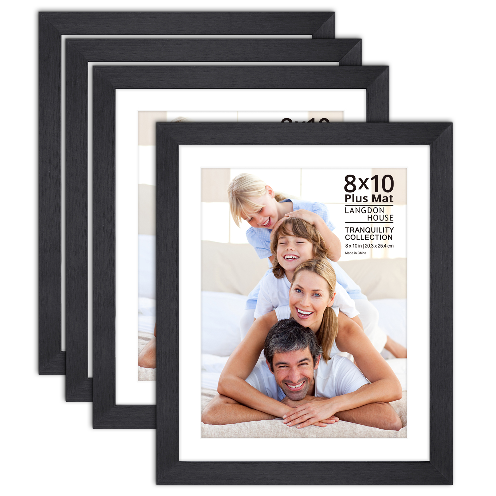 Langdon House 8" x 10" Black Picture Frame with Mat, Modern Style, 4