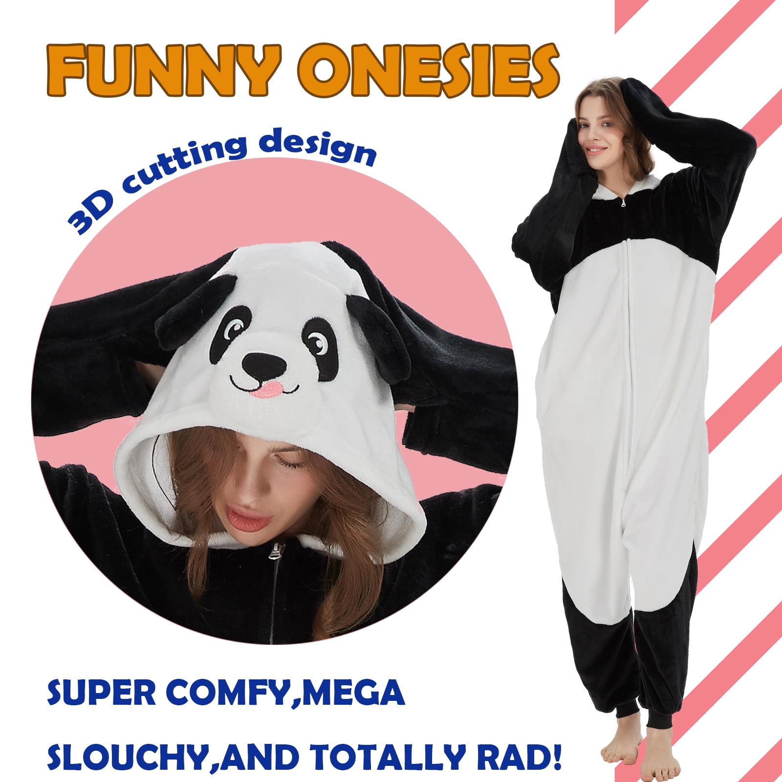 SWEETXIN Adult Panda Unisex Onesie Pajamas Halloween Cosplay Costume Suit for Women and Men Jumpsuit SizeS