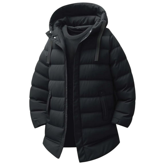 Men's Long Winter Coats Puffer Jacket with Hood Quilted Padded Jackets Black XXXL