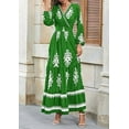 thumbnail image 4 of Women's 2025 Fall Wedding Guest Dresses Boho Floral Long Sleeve V Neck Flowy Elegant Maxi Dress Beach Clothes,Green, 4 of 7