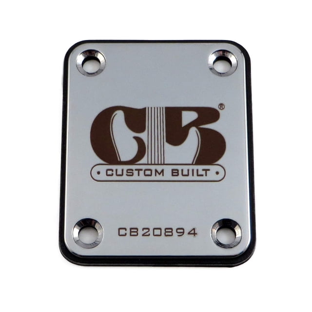 "Custom Built" Engraved Guitar Neck Plate - Standard 4 Bolt Style - Silver, Gold or Black