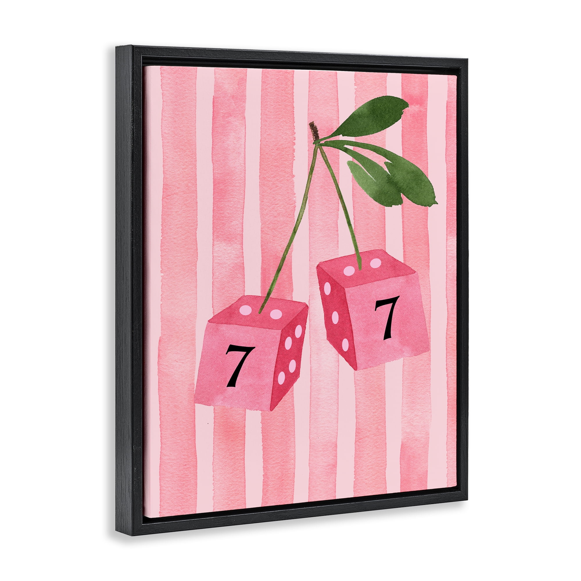 Lucky Number 7 Cherry Dice Black Framed Floater Canvas Wall Art, design by Nina Jacobs