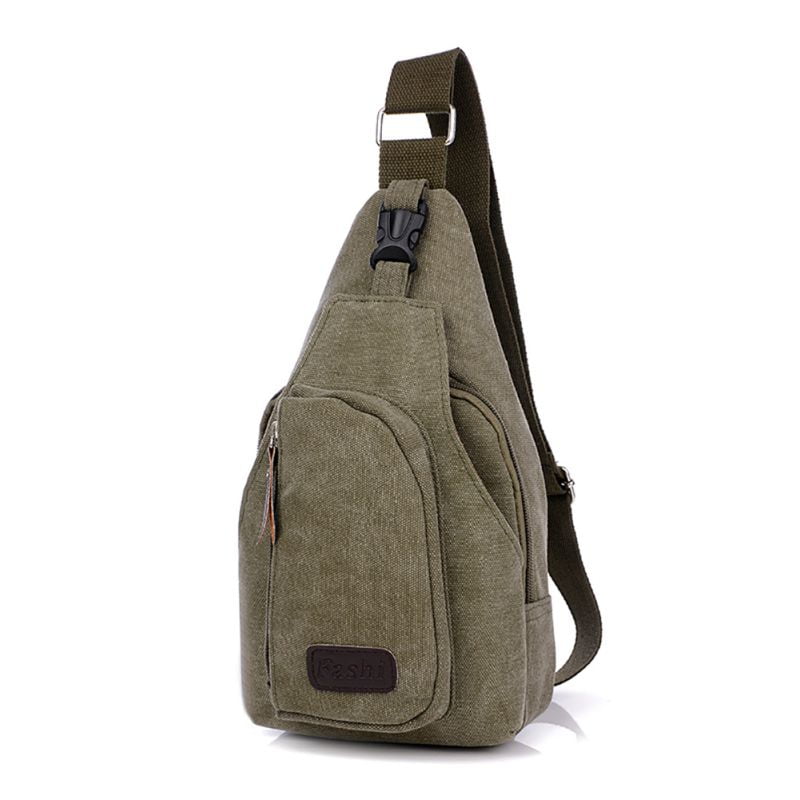 Mens canvas chest bag shoulder messenger bag outdoor travel sports bag green 