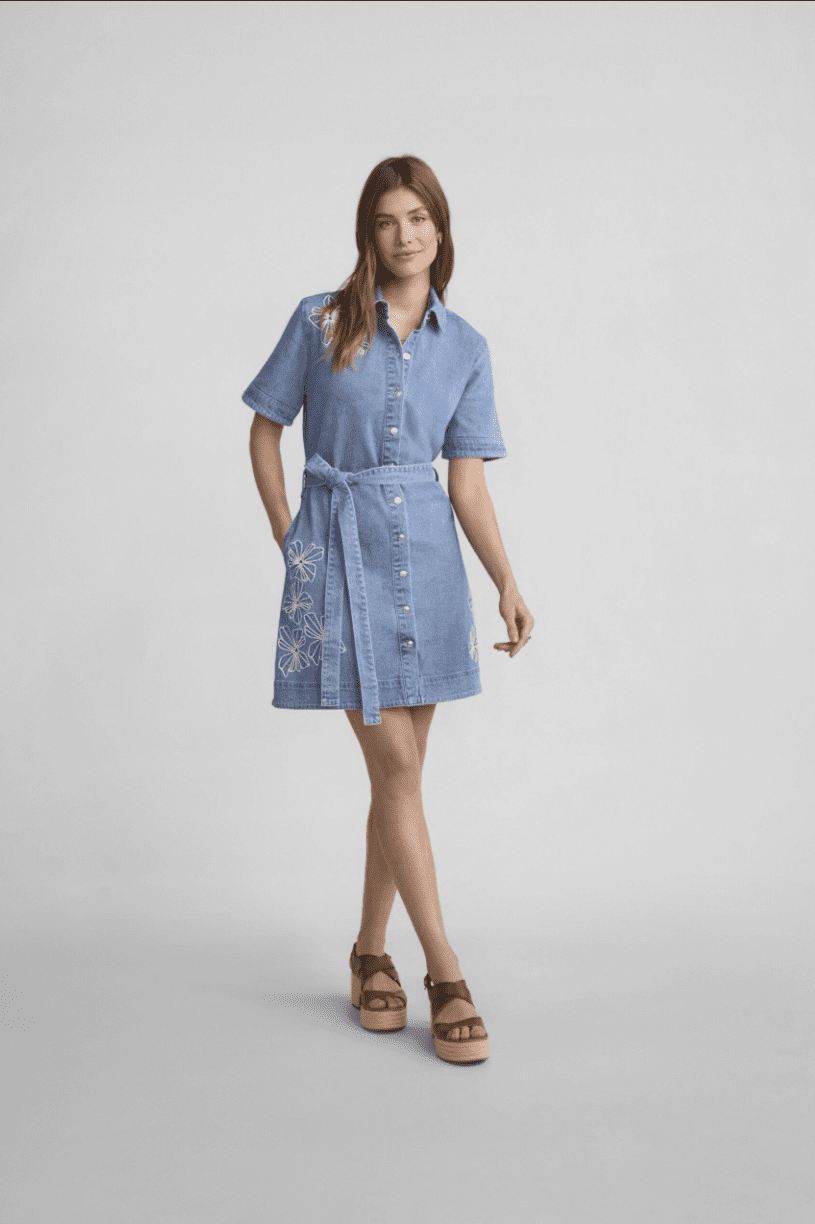 walmart free assembly denim dress Free Assembly Women's Tie Neck Denim Mini Dress, Sizes Xs-xxl, Blue