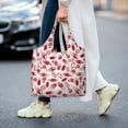thumbnail image 5 of Xecao's Red Football Canvas Tote Bag is a versatile choice for women, serving as a stylish beach bag, shopping bag,and reusable grocery bag., 5 of 5