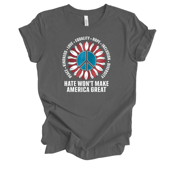Trenz Shirt Company Hate Won't Make America Great Again Peace Sunflower Womens Graphic T-Shirt-Asphalt-xxl