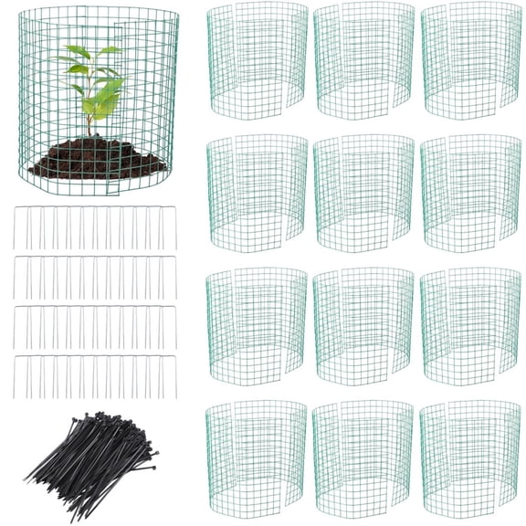 24 Packs 22 x 14 InchWire Plant Protectors, Plant Protection Nets with 48 Ground Pegs & 100 Ties, Anti-Corrosion Metal Plant Protector Mesh Net Cages from Animals, Chickens, Rabbits