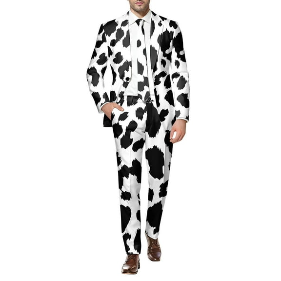 oqasdz Suit Jacket for Men Printed Fashion Suit Business foreign Trade Loose Comfortable Fashion Leopard Print Milk Print Printed Suit Coat Top,Size 2X