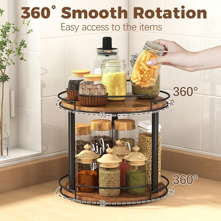 LAMU 12.2-Inch 2-Tier Wood Lazy Susan photo 3