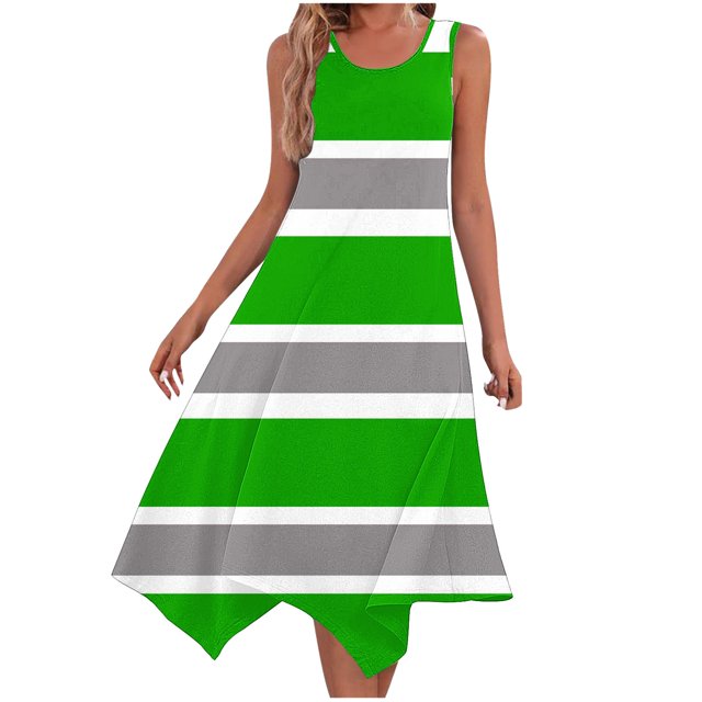 Ladies Summer Tops Impreso sin Mangas Cuello Redondo Vestido Casual para el Uso Diario Y Casual