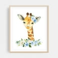 thumbnail image 2 of Giraffe, Jungle Animals, Safari Animals, Blue Flowers, Boy Nursery - Illustration Watercolor Animal Floral Whimsical Unframed Wall Art Print 36 x 48 inches, 2 of 13