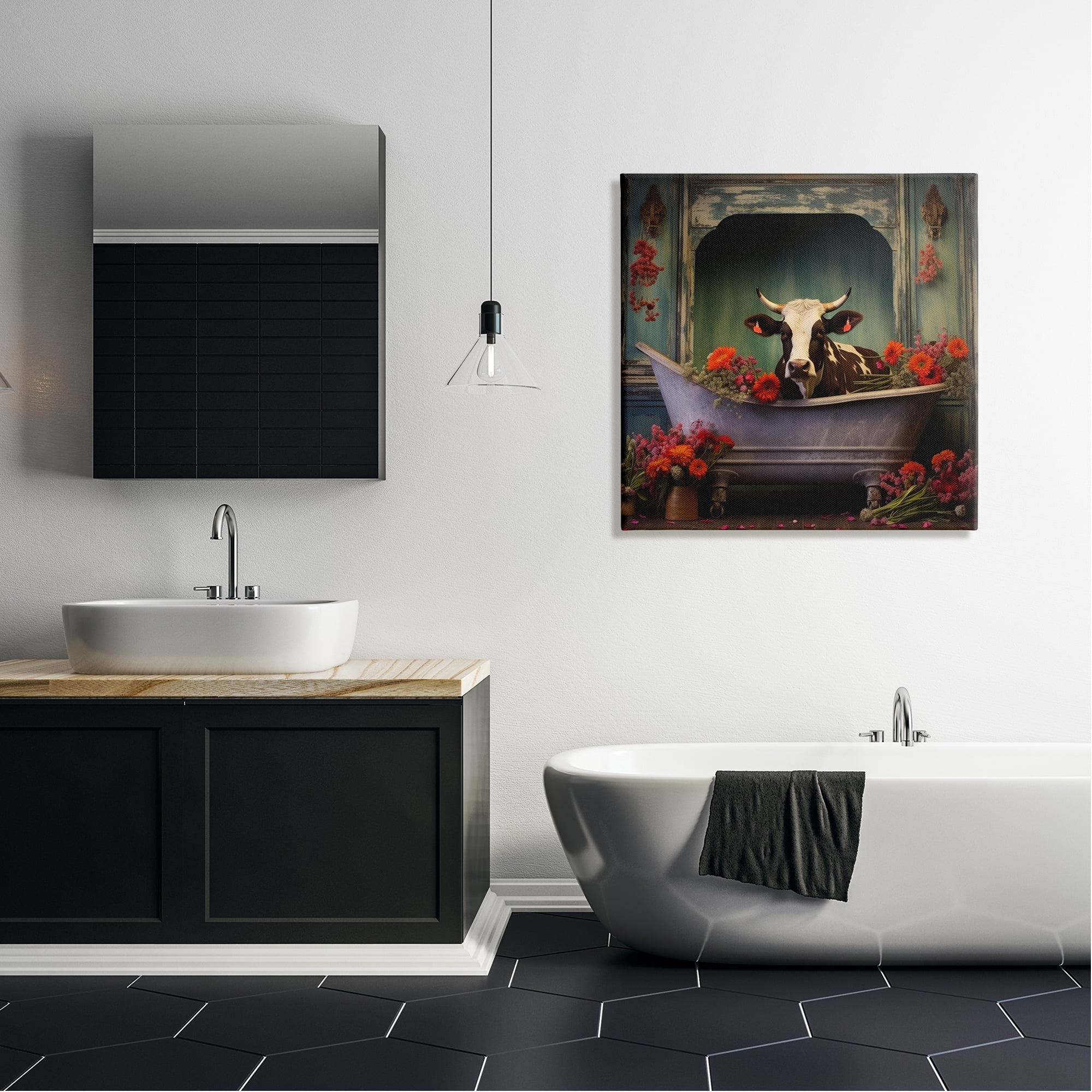 Stupell Industries Cow in Vintage Floral Tub Animals & Insects Painting Gallery Wrapped Canvas Art Print Wall Art, 30 x 30