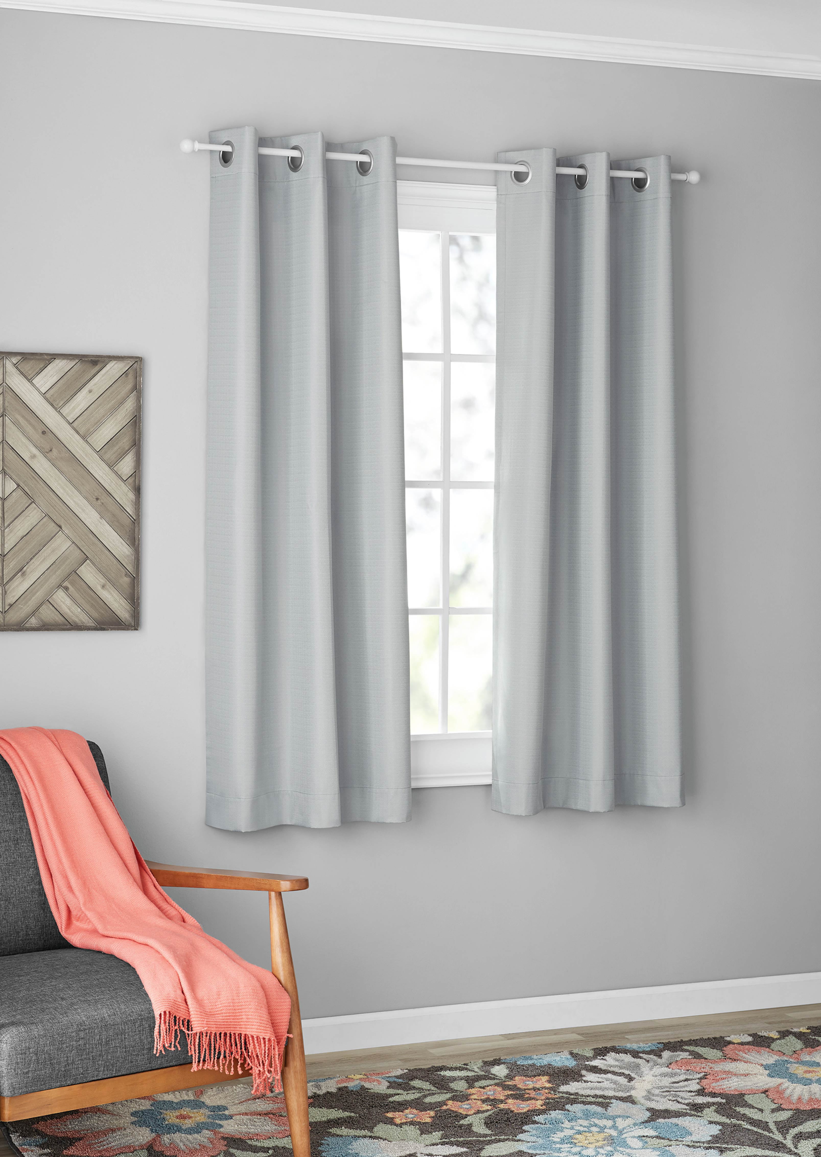Mainstays Olan Silver Blackout Curtain Panel Pair, 2-Pack, Grommet Top, Textured Solid, 37" x 63", Room Darkening Drapes for Bedroom