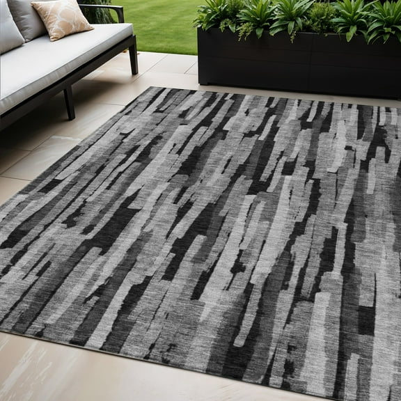 HomeRoots 603222 5 x 8 ft. Gray & Black Striped Washable Indoor & Outdoor Rectangle Area Rug