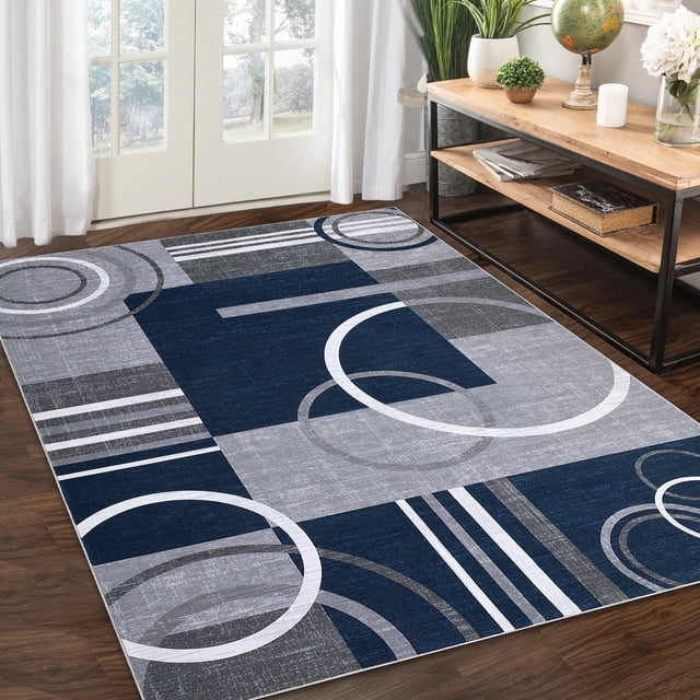 YUSAZENS 10x13 Modern Geometric Area Rug Abstract Washable Non-Slip Soft Carpet Stain Resistant for Living Room Dining Room Bedroom Blue