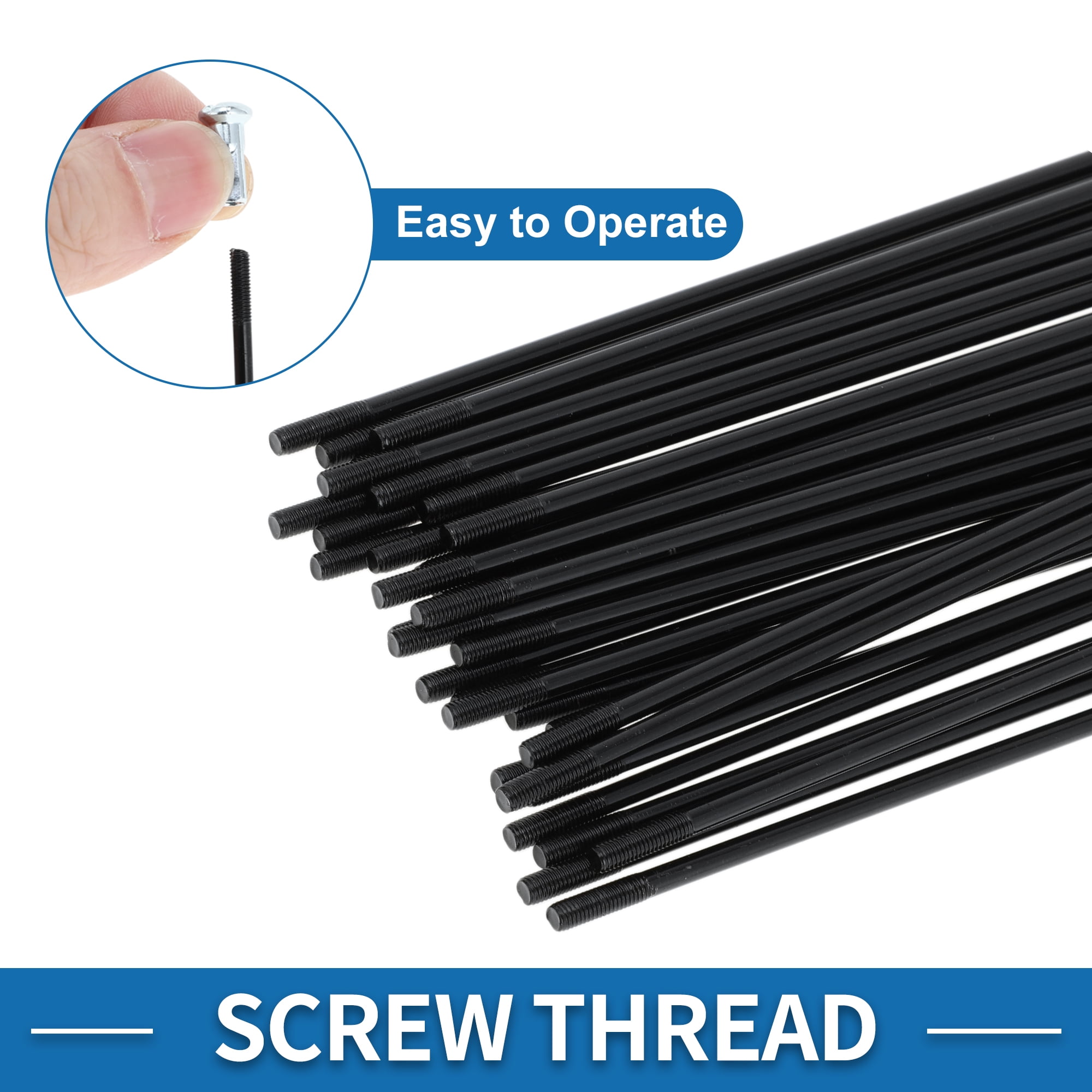 Unique Bargains 36Pcs Bicycle Spokes 12G Bike Wheel Spokes Carbon Steel Black 8.27"