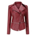 thumbnail image 5 of CILENON Long Jackets for Women Trendy Women Cool Faux Leather Jacket Long Sleeve Zipper Fitted Coat Fall Short Jacket (Red,M), 5 of 9