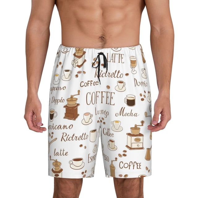 Balery Coffee Pantalones cortos de pijama de punto de algodón para hombre con cinturilla y bolsillos-3X-Large