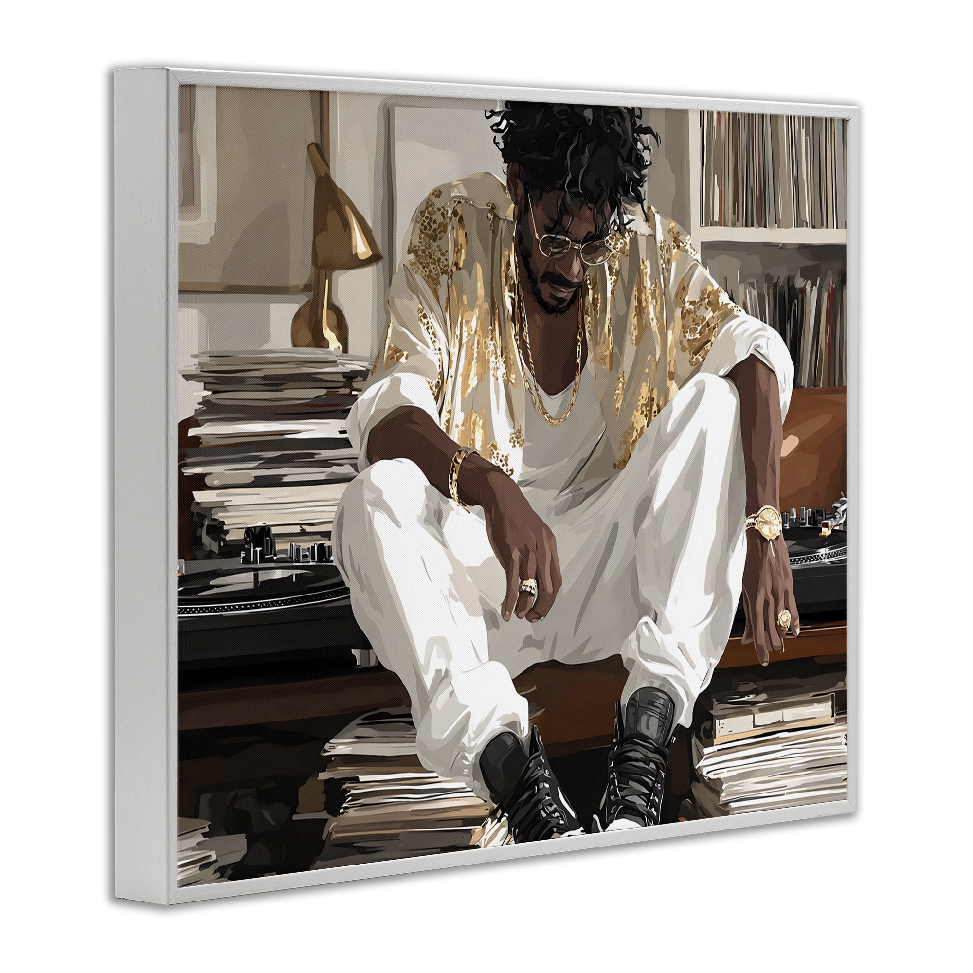 Stupell Industries DJ with Record Collection White Framed Giclee Art, design by Franklyn Gregory