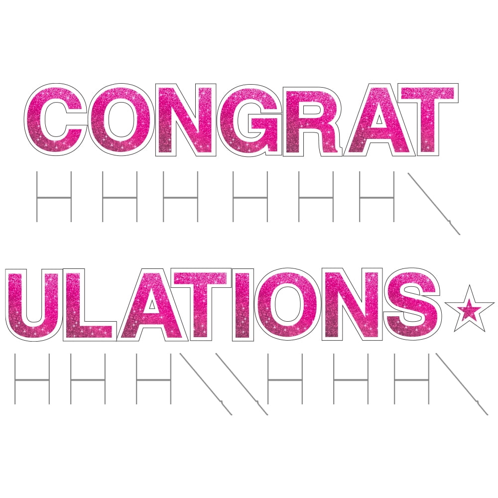 Vispronet Congratulations Yard Sign with Stakes – Each Letter is 18in Tall – Weather-Resistant Signs and Steel Stakes – Yard Decorations for Special Occasions (Faux Glitter Bright Pink)