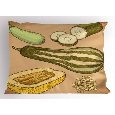 Vegetable Art Pillow Sham Retro Recipe Squash Zucchini Slices Best Chef Cuisine of the Day Illustration, Decorative Standard Size Printed Pillowcase, 26 X 20 Inches, Multicolor, by