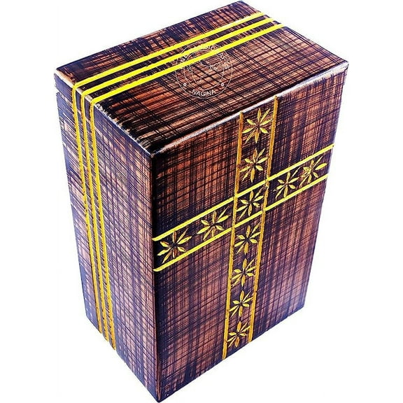 Wooden Box Funeral Cremation Urns for Human Ashes Adult Large, Rosewood Cremation Urns for Ashes, Burial Urns for Columbarium (11" x 7.25" x 4.5" - 260lbs or 118kg, Yellow Cross)