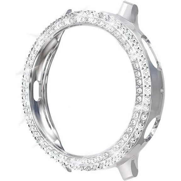 Fashion Two Rows Diamond PC Bumper for Samsung Galaxy Watch 4 Active 2 Case 40mm 44mm Active2 Women Bling Thin Cover Accessories (Color: Silver, Dial Diameter: For Galaxy Watch4 44)
