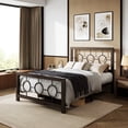 thumbnail image 2 of Sifurni Twin Size Metal Platform Bed Frame with Modern & Vintage Headboard and Footboard, Brown, 2 of 10