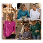 UVN Blouses for Women Pleated Long Sleeve Shirts Casual Crew Neck Tunic Tops