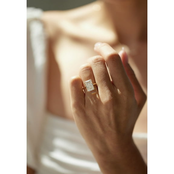 SOLITAIRE JEWELS 4.00CT Radiant Moissanite Diamond Hidden Halo Engagement Ring for Women Solid 10k Yellow Gold