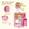 thumbnail image 4 of Kids Study Desk and Chair Set - Wooden Student Writing Desk with Hutch & Storage Cabinet, Kids Computer Workstation for Bedroom & Study Room, Pink, 4 of 5