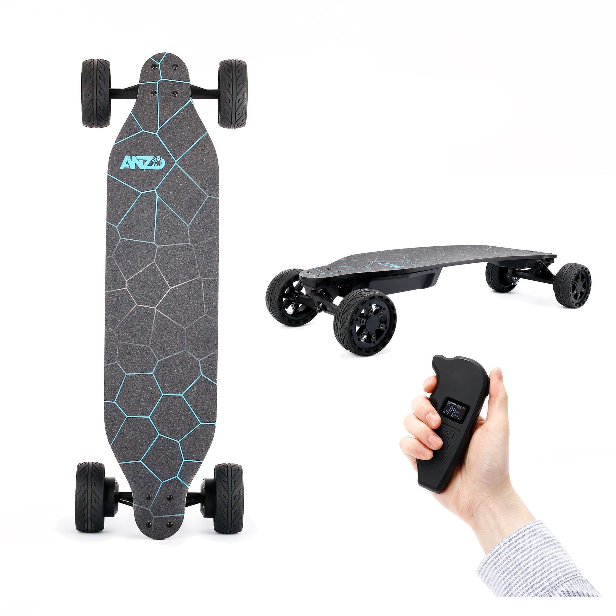 ZEFA All Terrain Dual 1000*2 Hub Motor Electric Skateboard with 32mph Max Speed 25 Miles Range 9600 mah Battery Carbon Fiber Panel
