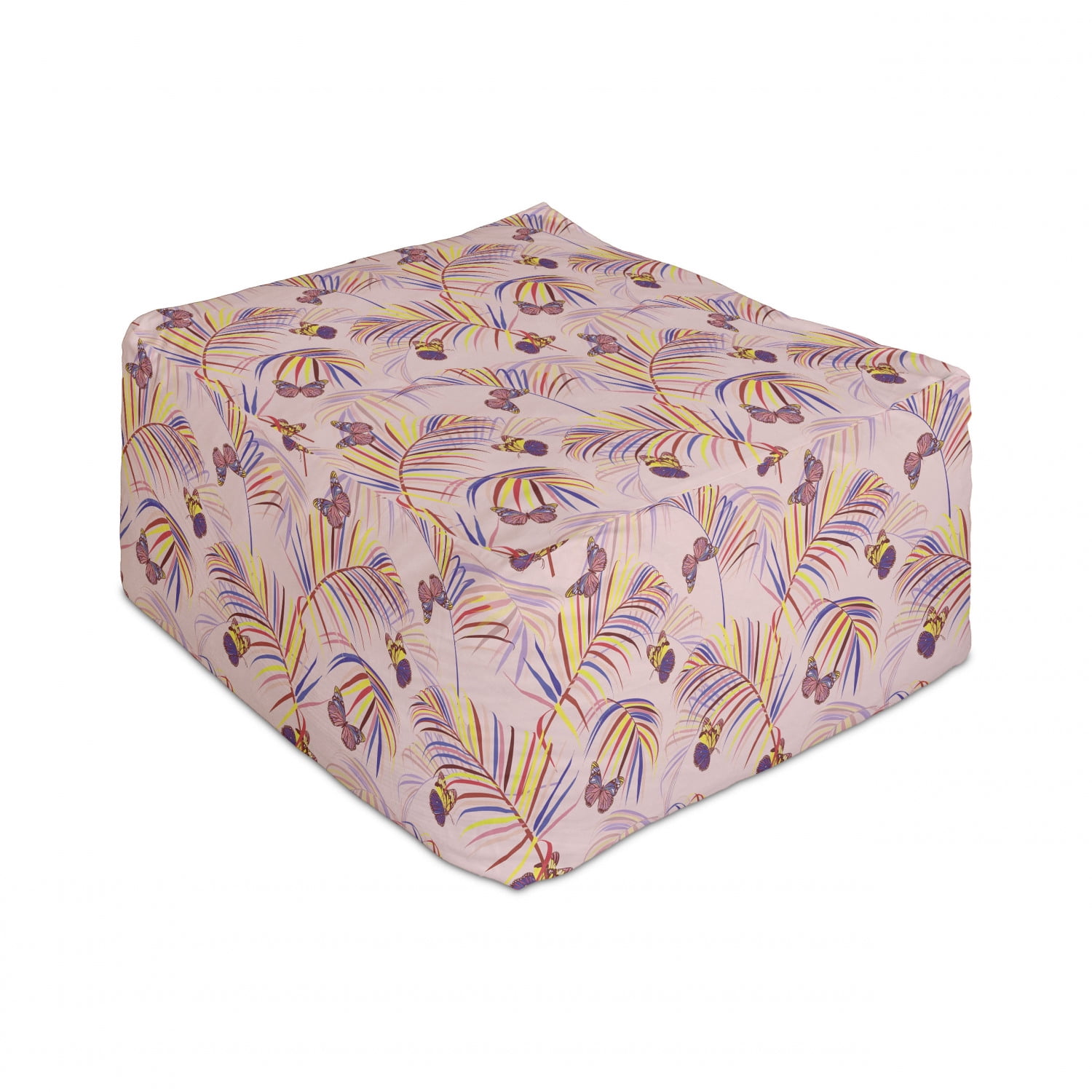 Tropical Rectangle Pouf, Exotic Themed Layout of Palm Leaves and ...