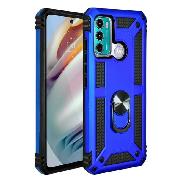 Funda Uso Rudo Con Anillo Magnético Para Motorola G60 Azul Rey Más 2 Micas De Cristal