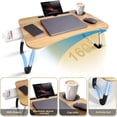thumbnail image 2 of PHANCIR Foldable Lap Desk, 23.6 Inch Portable Wood Laptop Desk Table Workspace Office Organizer Bed Sofa Tray with Slots/Cup Holder/Drawer, Anti-Slip for Reading Writing Eating Watching, Blue, 2 of 4