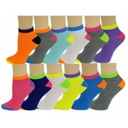 12 Pairs Pack Women Low Cut Neon Colorful Fancy Design Anklet Socks 9-11