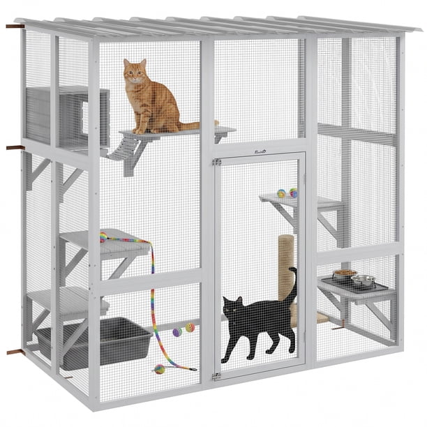 PawHut Catio, Outdoor Cat Enclosure Window Box Wooden Cat House w