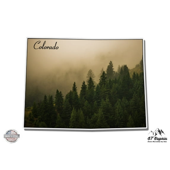 Colorado Forest Mountains in the Fog - 12" Vinyl Sticker Waterproof Decal