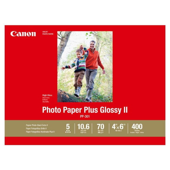 Canon PP-301 Acid-Free Glossy Inkjet/Laser Photo Paper, 4" x 6", 400 Sheets, 400 Count