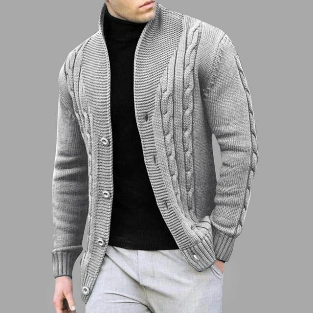 Weiqiqre Sweaters for Men Chunky Knit Sweater,Cable Knit Cardigan Button Down V Neck Ribbed Knitted Cardigans,Size M