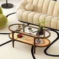 thumbnail image 4 of Costway 2-Tier Coffee Table Tempered Glass Top with PE Rattan Shelf & Acacia Wood Frame Brown, 4 of 10