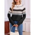 thumbnail image 5 of Women FairIsle Sweater Casual Vintage Crew Neck Knitted Sweater Cute Graphic Fall Fashion Pullover Jumper Tops Black XL, 5 of 10