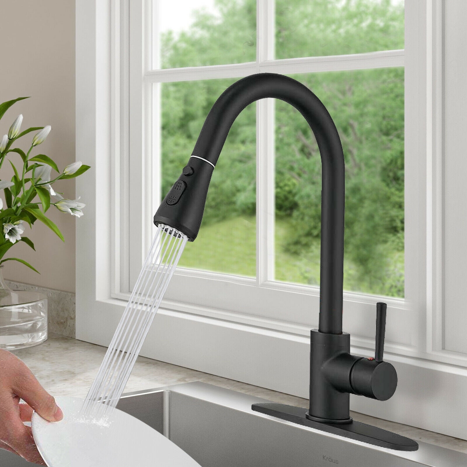 Kitchen Sink Faucet Pull Out Swivel Sprayer 1-Handle Mixer Tap Brushed Nickel 