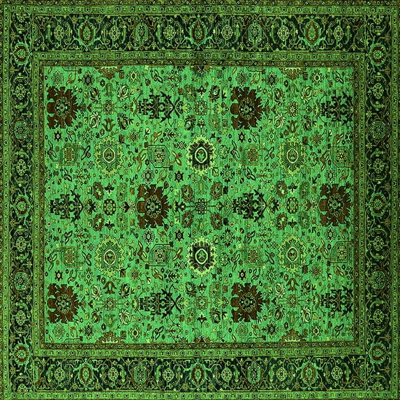 Ahgly Company Indoor Square Oriental Green Traditional Area Rugs, 3' Square