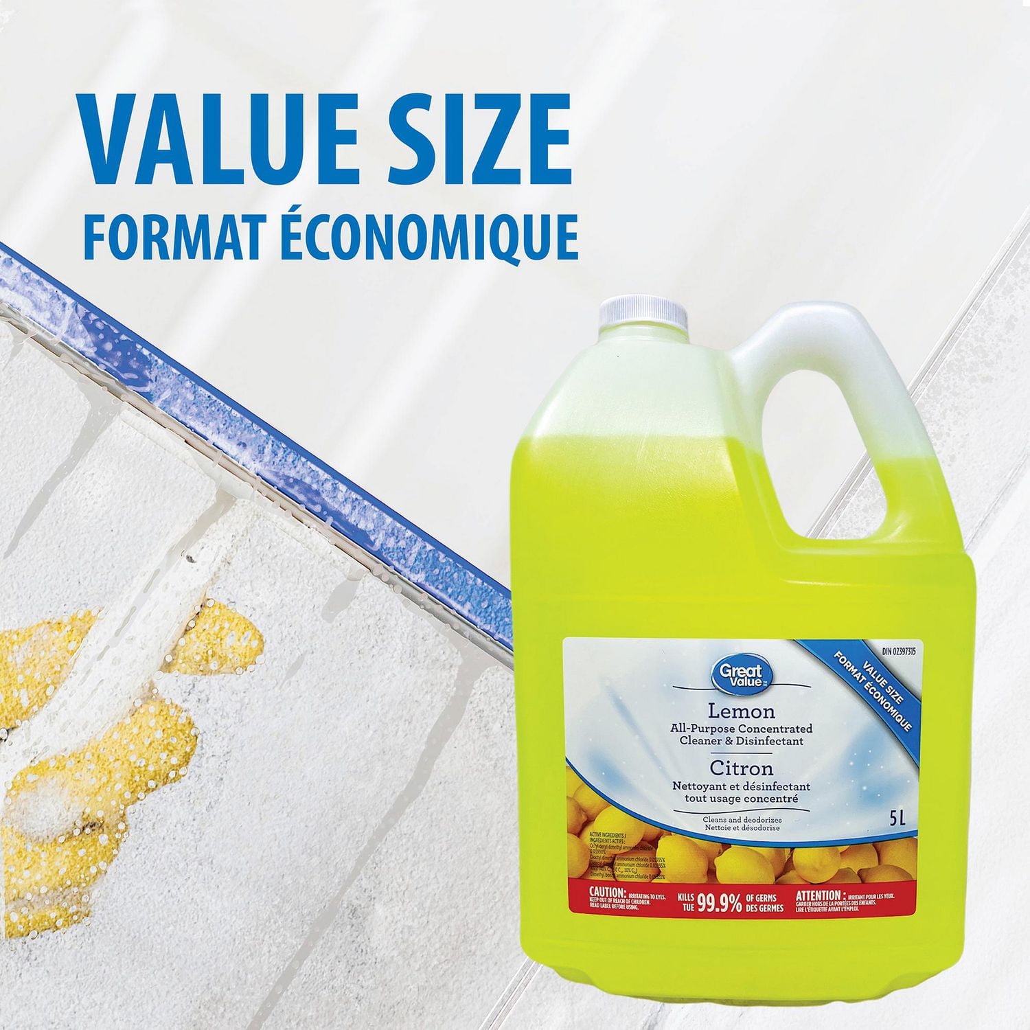 Désinfectant et nettoyant tout-usage concentré Great Value à saveur de citron 5 l