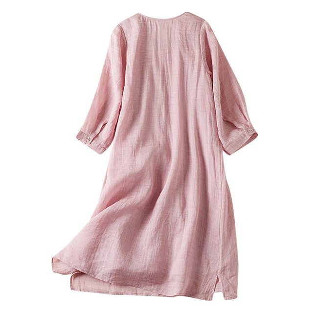 Loose Summer Dress for Women Summer Sweet Embroidery Loose Round Neck Comfortable Mid Length 3/4 Sleeve Dress for Women Summer Dress for Women with Sleeves