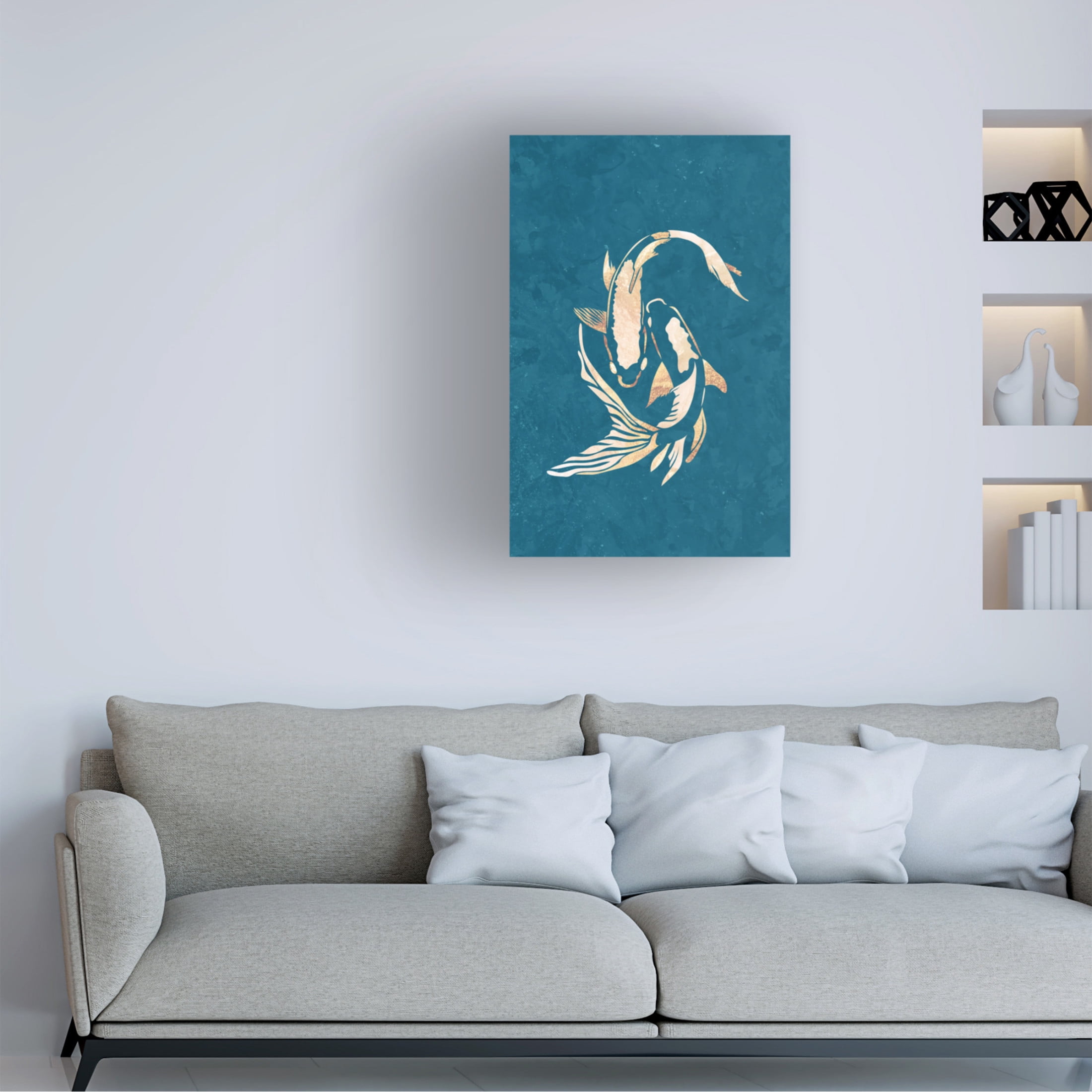 Trademark Fine Art Sarah Manovski Gold Blue Koi Fish Canvas Wall Art