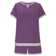 thumbnail image 4 of LOVZFMLL Ensembles Deux Pièces pour Femmes Pyjamas à Manches Courtes Ensembles Hauts à Col Rond et Shorts Ensembles de Course Deux Pièces avec Poches Violet P, 4 of 7
